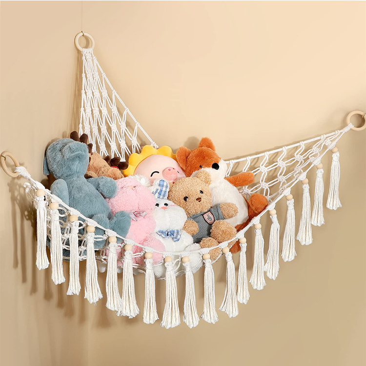 Handmade Plush Toys Net Holder Macrame Toy Hammock Hanging For Nursery Playroom Bedroom Kids Room Storage