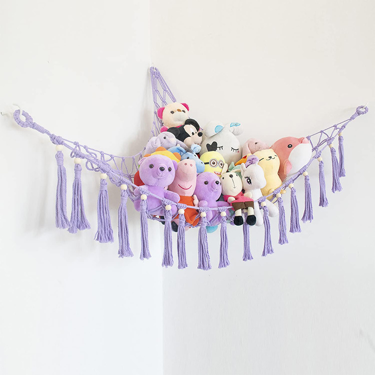 Handmade Plush Toys Net Holder Macrame Toy Hammock Hanging For Nursery Playroom Bedroom Kids Room Storage