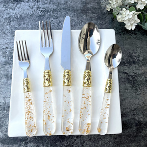 Luxury Vintage Bubble Acrylic Stem Flatware 18/10 Manufacture clear Handle Cutlery Set