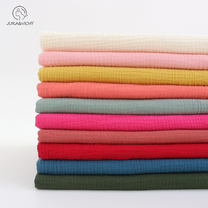 wholesale custom double layer 100% cotton crinkle wrinkle gauze crepe solid color muslin fabric for baby cloth