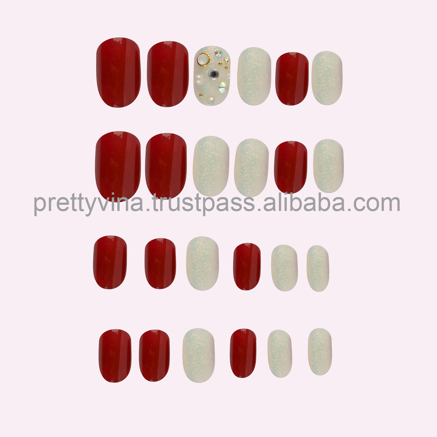 Popular RED false nail tips Press On Nails designed jeweled nail tips