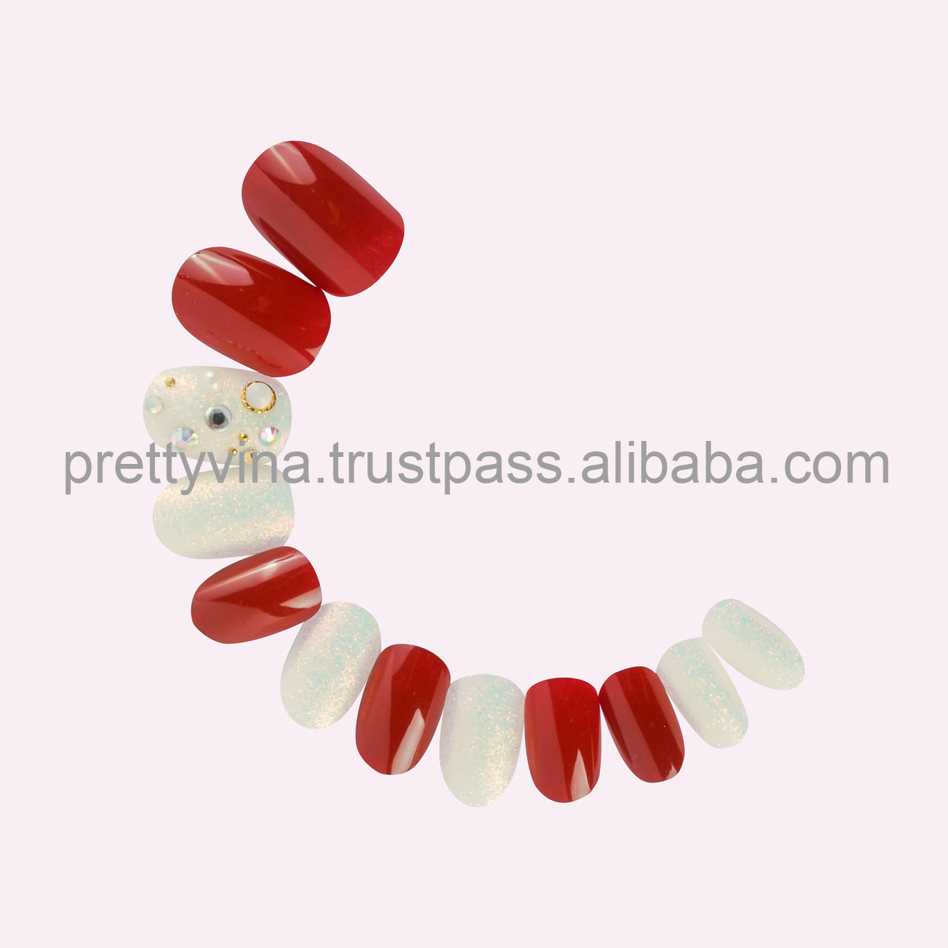 Popular RED false nail tips Press On Nails designed jeweled nail tips