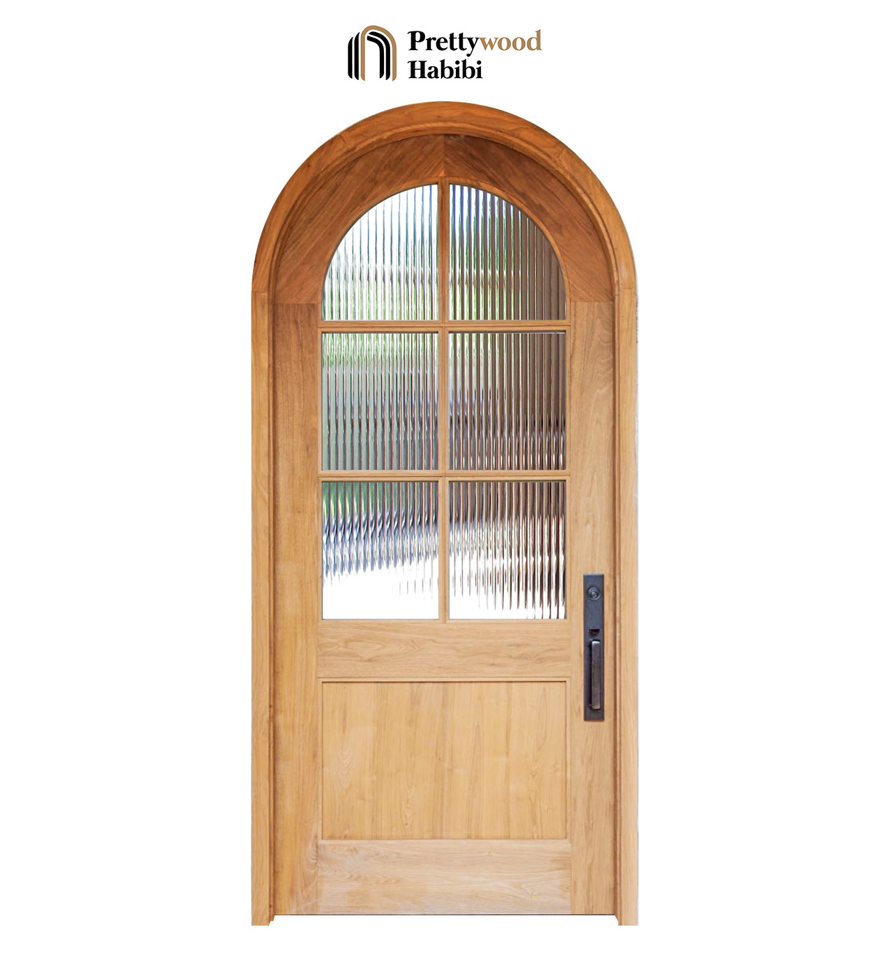 Prettywood Transitional Design French Style Reed Glass Exterior Front Main Entrance Solid Wooden Arched Wood Door