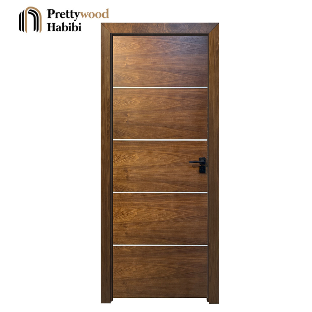 Prettywood American Waterproof Prehung Room Walnut Door Modern Design Solid Wood Interior Doors For Houses