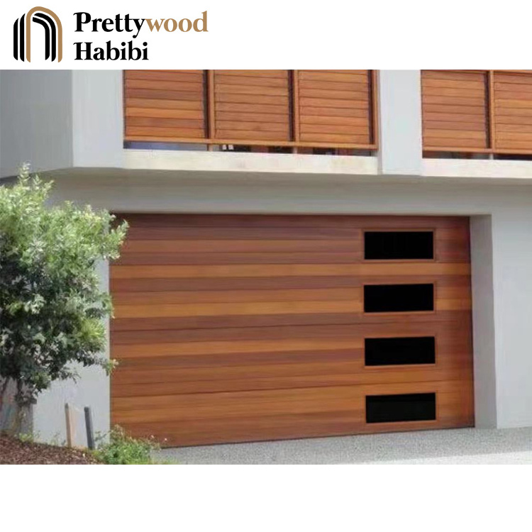 Prettywood Residential Modern Remote Control Glass Inserted Sectional Aluminum Panel Garage Doors With Windows