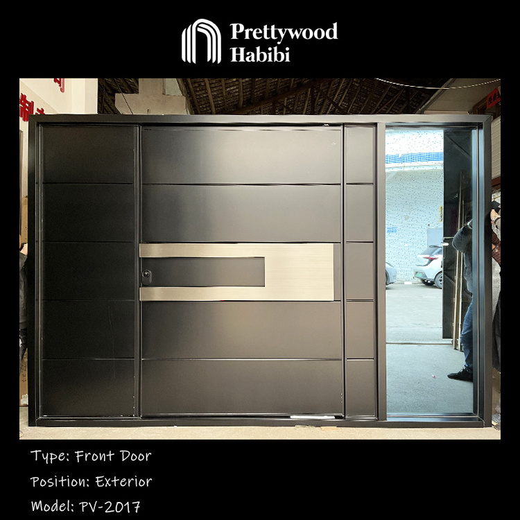 Prettywood Extra Large One And Half Design Modern Exterior Solid Wooden Front Entrance Pivot Entry Door For House