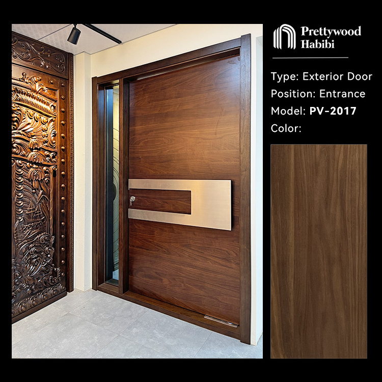 Prettywood Extra Large One And Half Design Modern Exterior Solid Wooden Front Entrance Pivot Entry Door For House