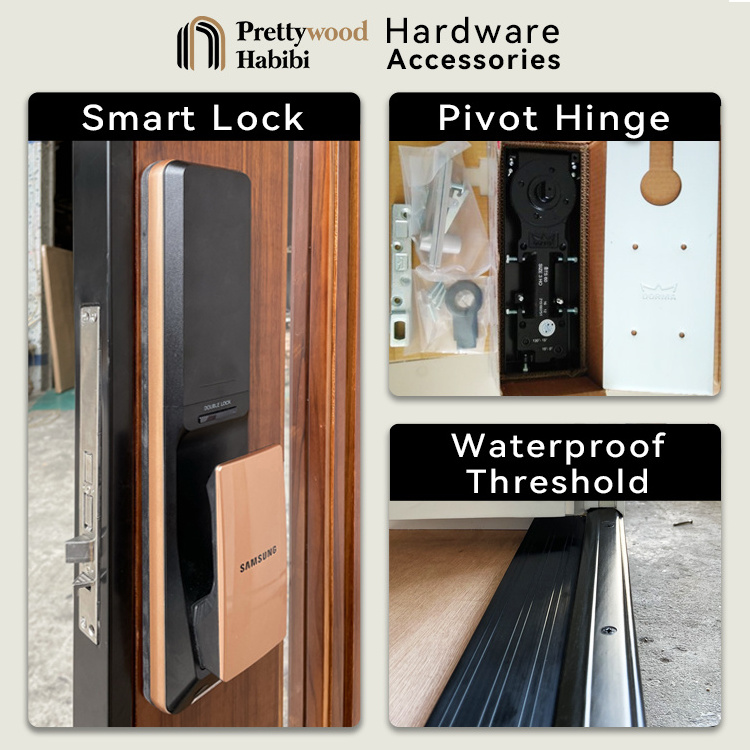 Prettywood Transitional Design French Style Reed Glass Exterior Front Main Entrance Solid Wooden Arched Wood Door