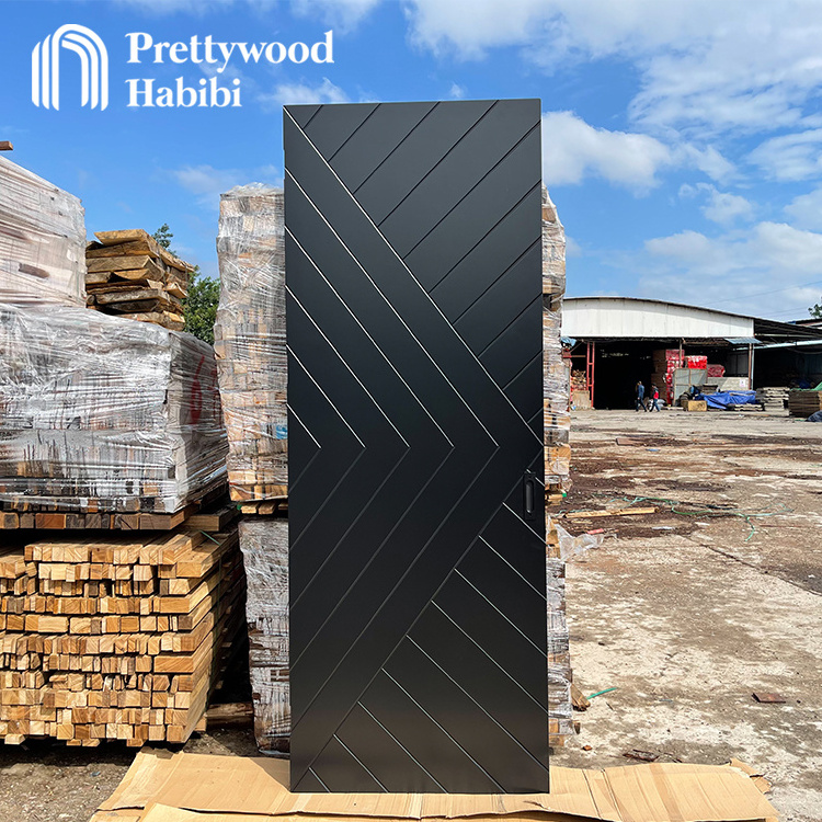 Prettywood Soundproof Hidden Rail Modern Black Interior Designs Solid Wooden Sliding Barn Doors For House