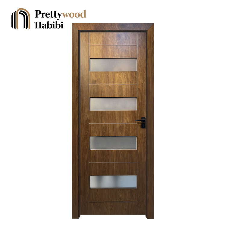 Prettywood American Waterproof Prehung Room Walnut Door Modern Design Solid Wood Interior Doors For Houses