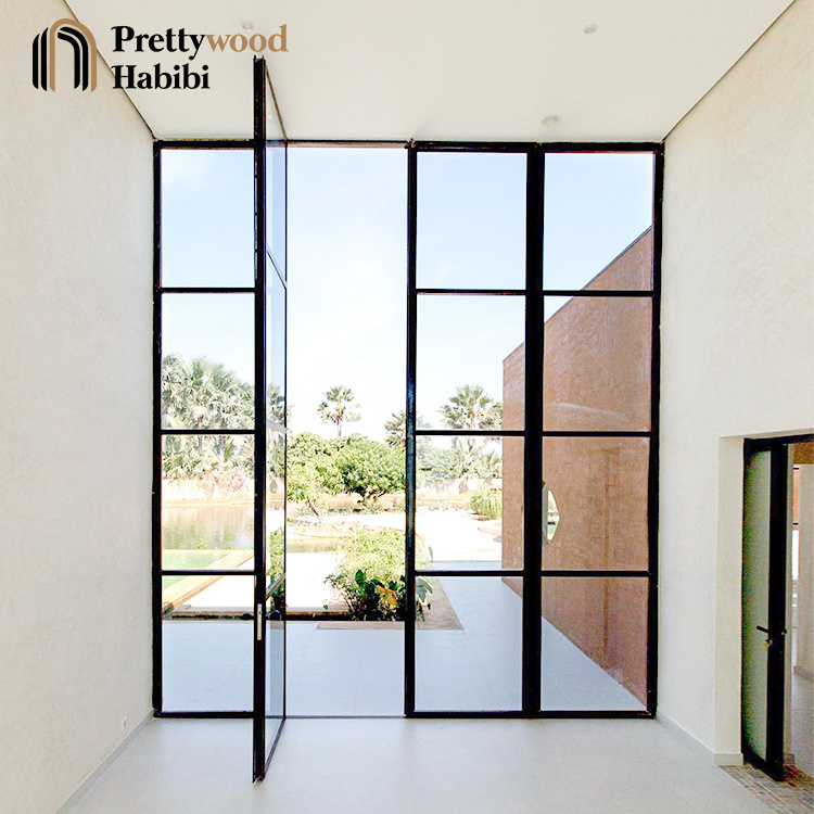 Prettywood French-window American Main Door Designs Galvanized Steel Doors And Frames With Glass Internal