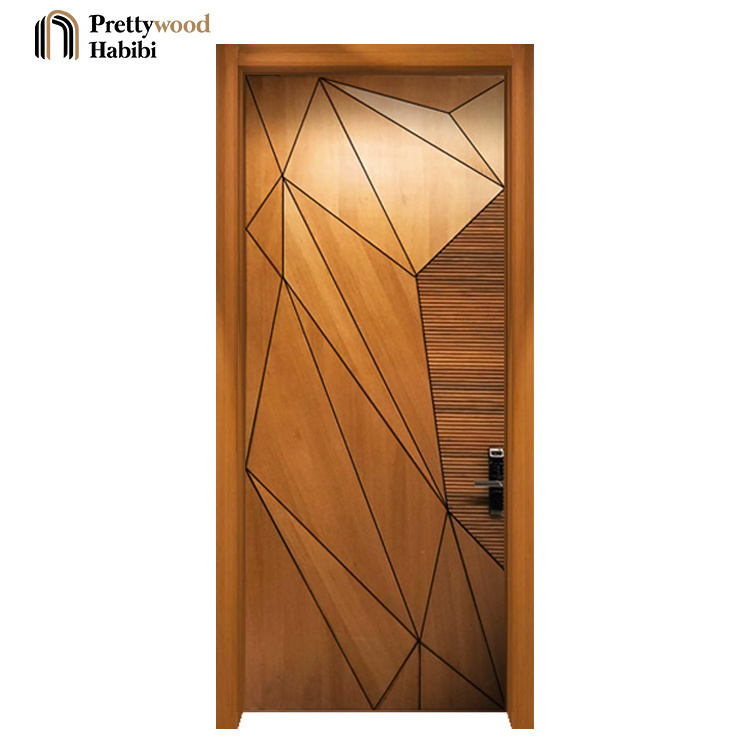 American Luxury Residential Custom Design 3D Triangle Modern Houses Exterior Waterproof Prehung Solid Wooden Front Entry Door