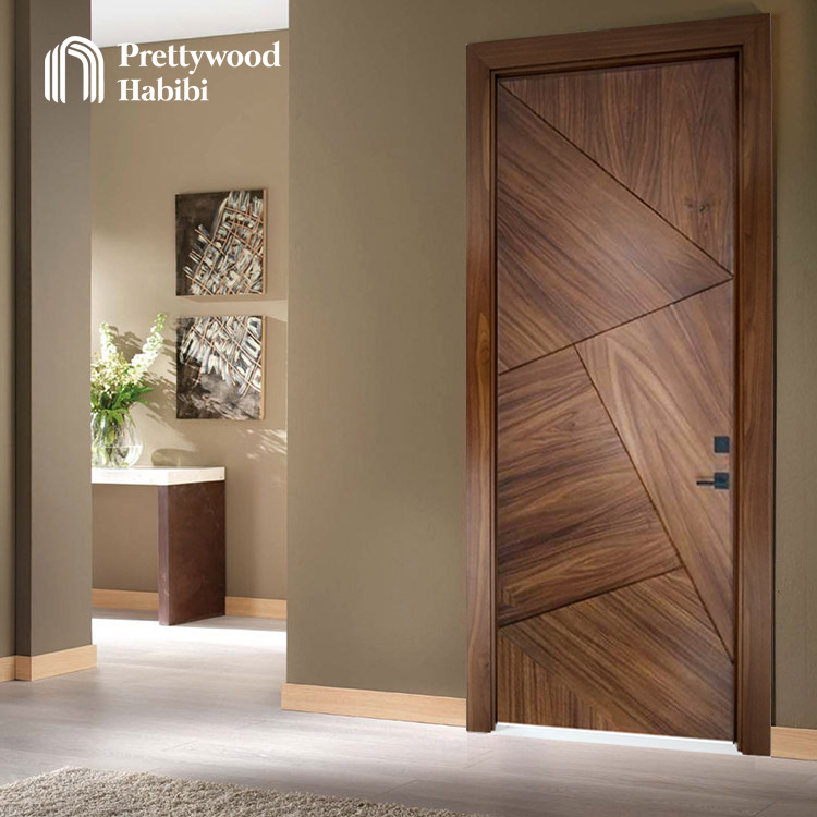 Prettywood American Simple Design Internal Room Home HDF MDF Panel Solid Wooden Veneer Modern Interior Door