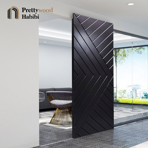 Prettywood Soundproof Hidden Rail Modern Black Interior Designs Solid Wooden Sliding Barn Doors For House