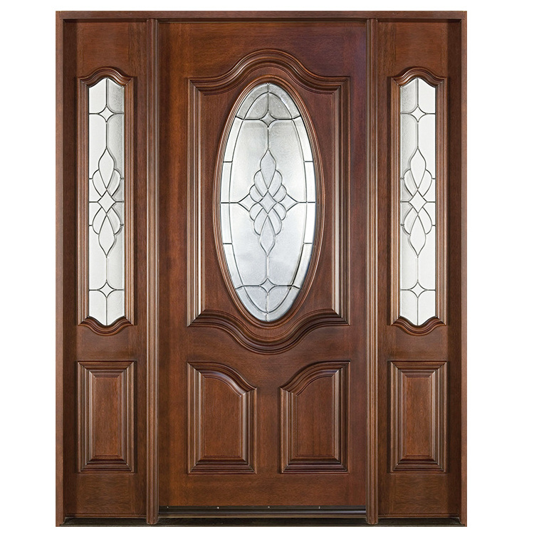 American Style Transitional Design Oval Glass Window Inserts Solid Wooden House Door