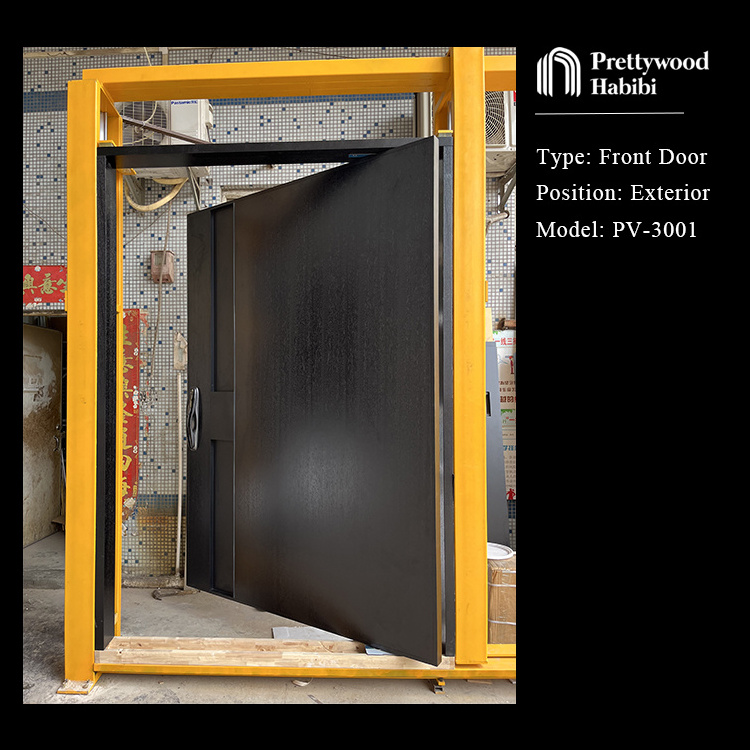 Prettywood North Europe Modern Design Solid Wooden Waterproof Exterior Front Entrance Pivot Doors