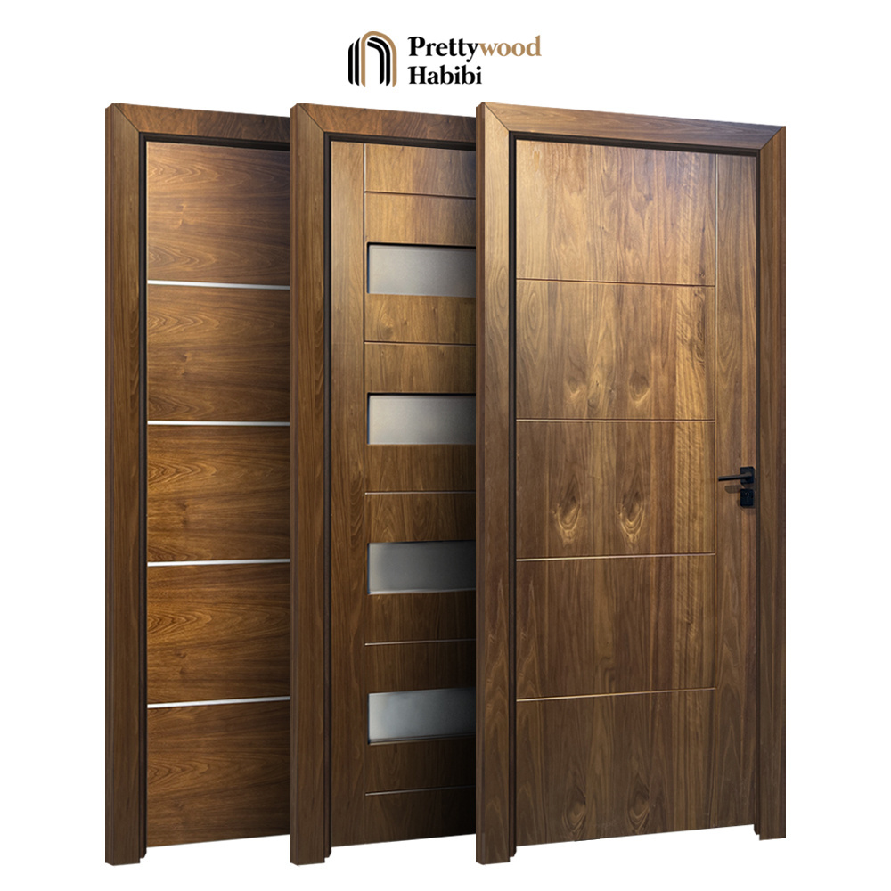 Prettywood American Waterproof Prehung Room Walnut Door Modern Design Solid Wood Interior Doors For Houses