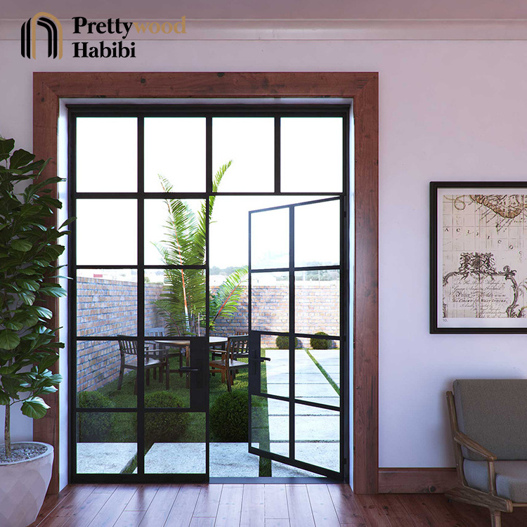 Prettywood French-window American Main Door Designs Galvanized Steel Doors And Frames With Glass Internal