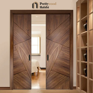 Prettywood American Style Black Walnut Irregular Design Modern Interior Pocket Sliding Door With Hardware