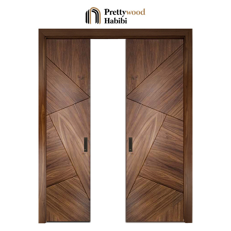 Prettywood American Style Black Walnut Irregular Design Modern Interior Pocket Sliding Door With Hardware