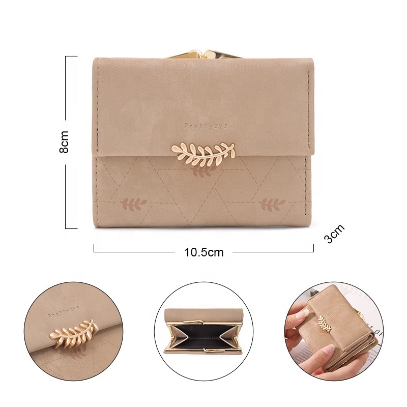 PRETTYZYS Women's Leaf Bifold Wallet Leather Card Holder Purse Zipper Buckle Elegant Clutch Wallet