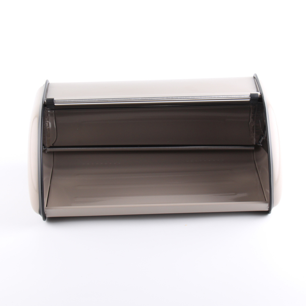 Powder Coated Metal Bread Box with Stainless Steel Roll Up Lid Bread Storage Bin