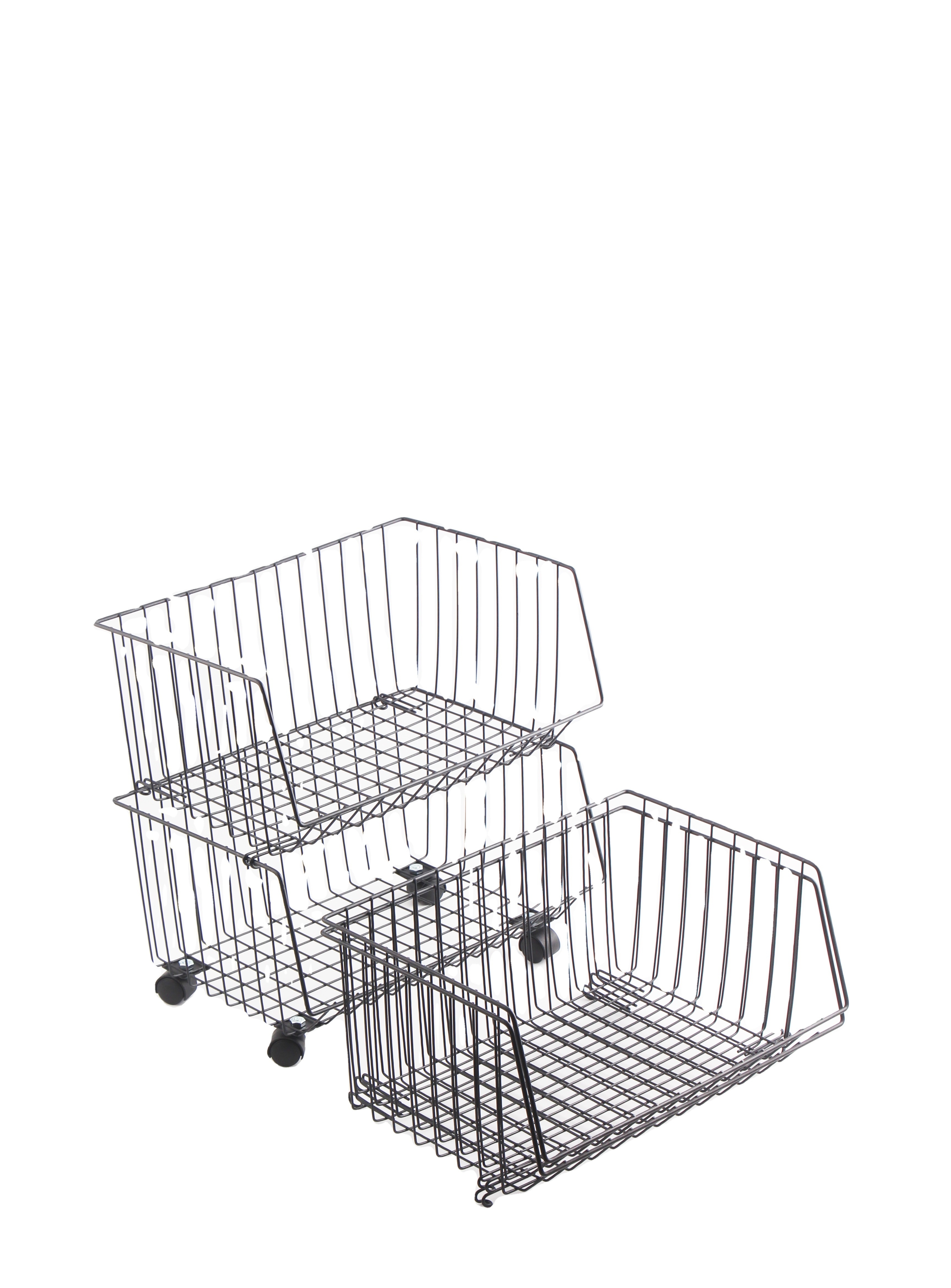 Movable 4  Tiers Garage Wire Shelves Racking Storage Vegetable Fruit Basket  Metal Rolling Storage Basket  With Wheels