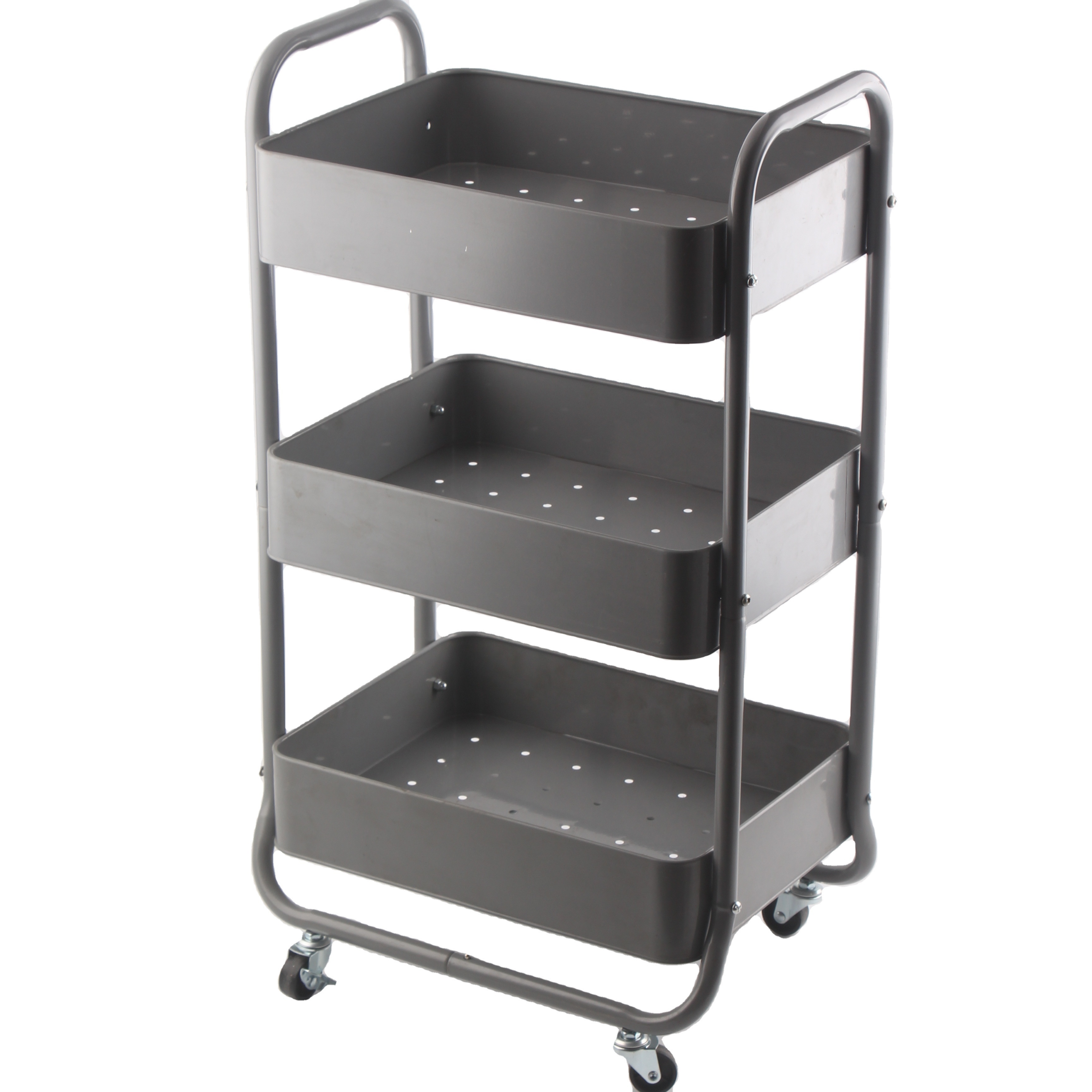 Movable 4  Tiers Garage Wire Shelves Racking Storage Vegetable Fruit Basket  Metal Rolling Storage Basket  With Wheels