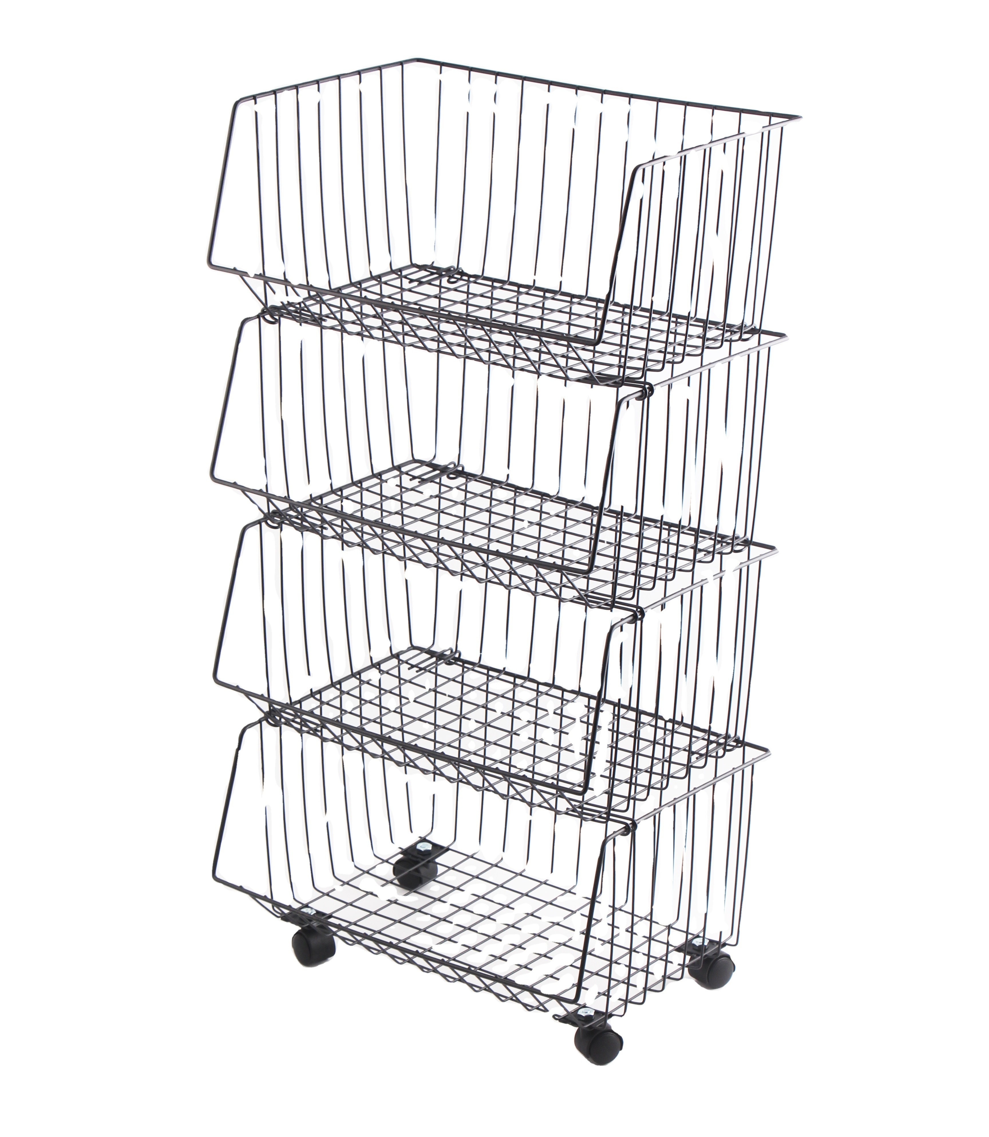 Movable 4  Tiers Garage Wire Shelves Racking Storage Vegetable Fruit Basket  Metal Rolling Storage Basket  With Wheels