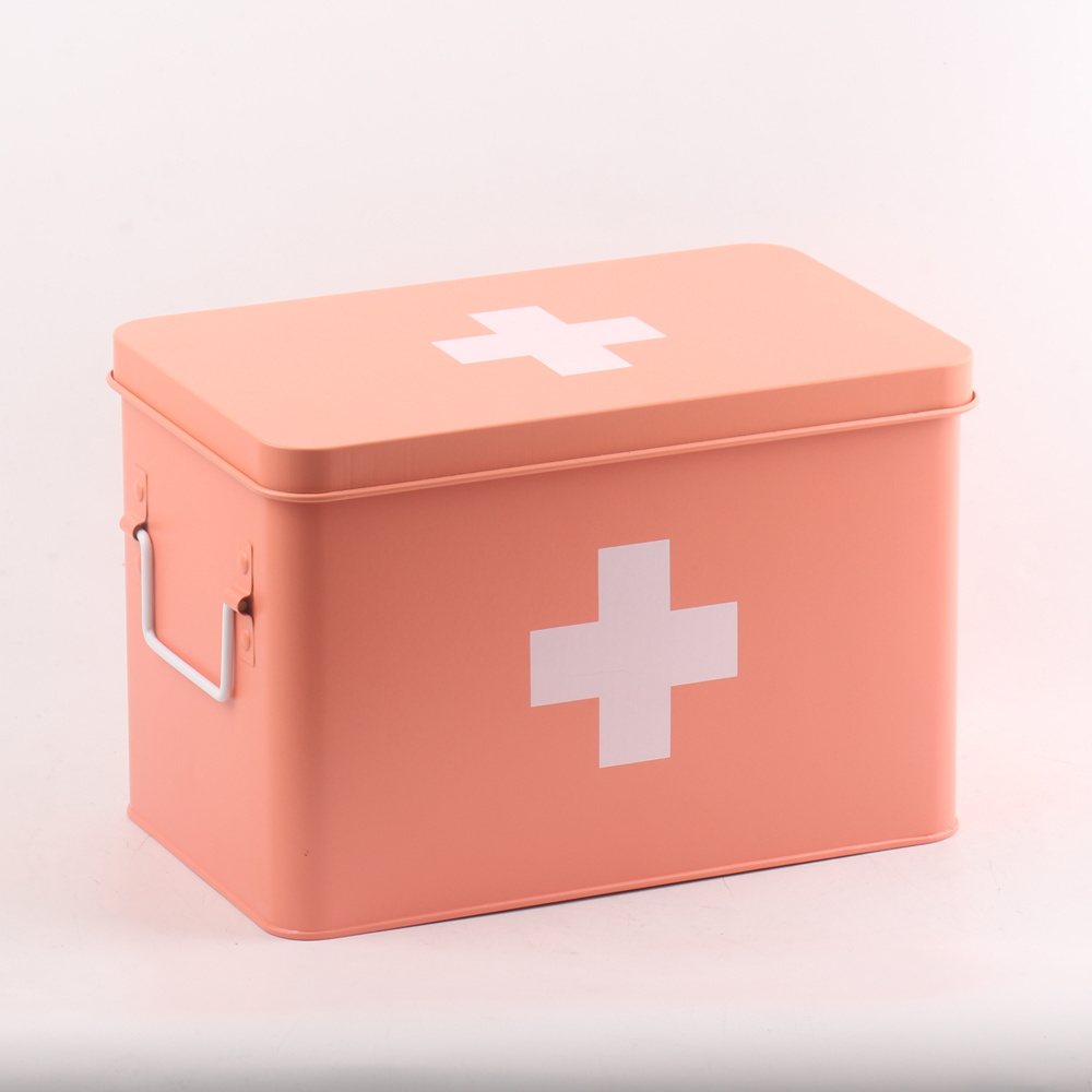 Metal First aid Medicine Storage Box with Compartments and Tray and Carrying Handles