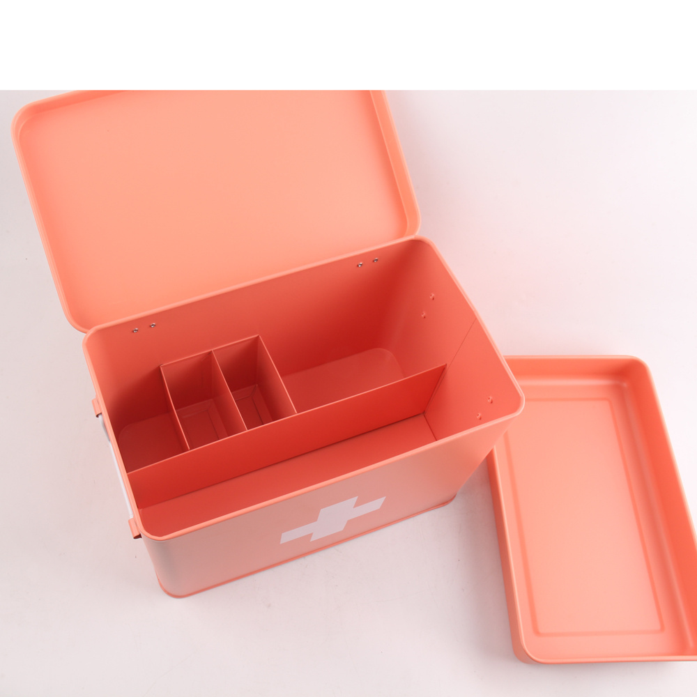 Metal First aid Medicine Storage Box with Compartments and Tray and Carrying Handles