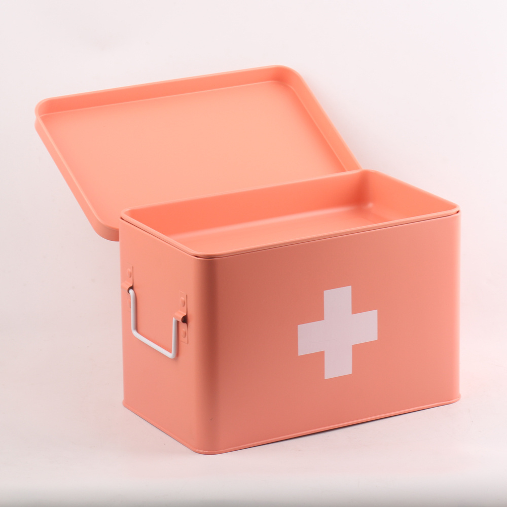 Metal First aid Medicine Storage Box with Compartments and Tray and Carrying Handles