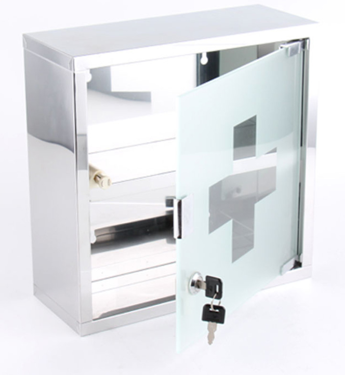 Cabinet First Aid Locking Door Wall Mount medicine box 12 x 12 x 5 Inch  Stainless steel Storage Cabinet