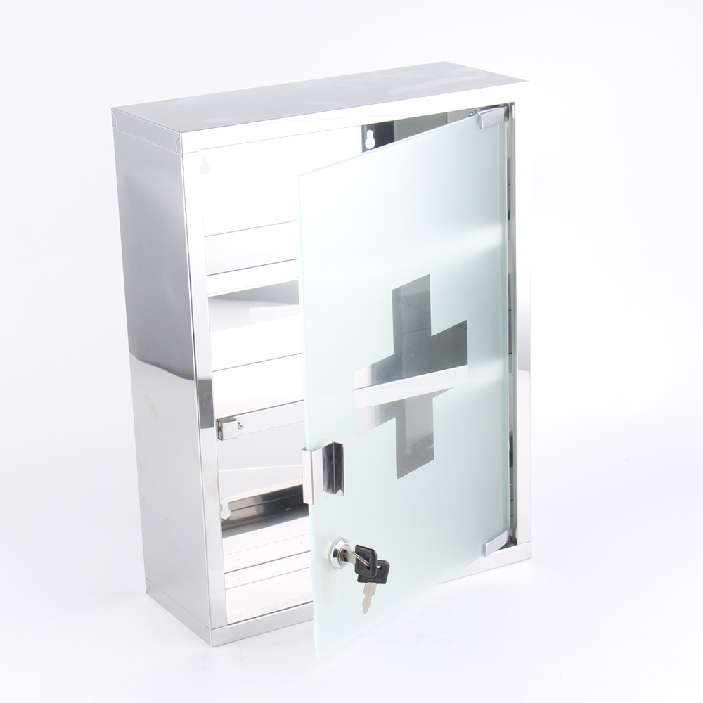 Cabinet First Aid Locking Door Wall Mount medicine box 12 x 12 x 5 Inch  Stainless steel Storage Cabinet