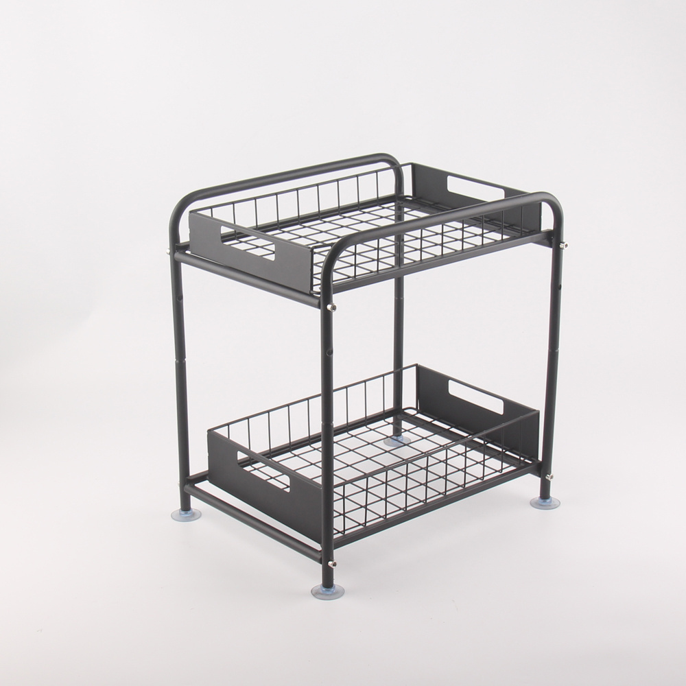 2 Tier Sliding Cabinet Basket Organizer Drawer, Wire Mesh Storage Organizer with Pull Out Drawers