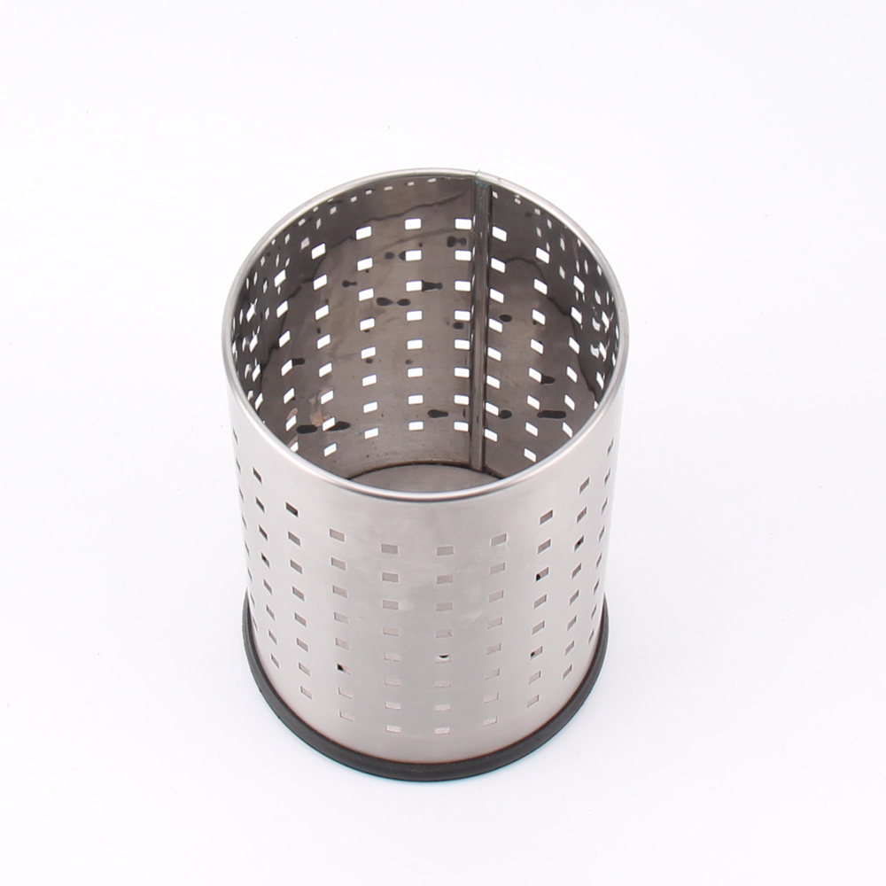 Stainless Steel Utensil Crock Holder Kitchen Utensil Storage and Organizer with Holes and Silicone Base