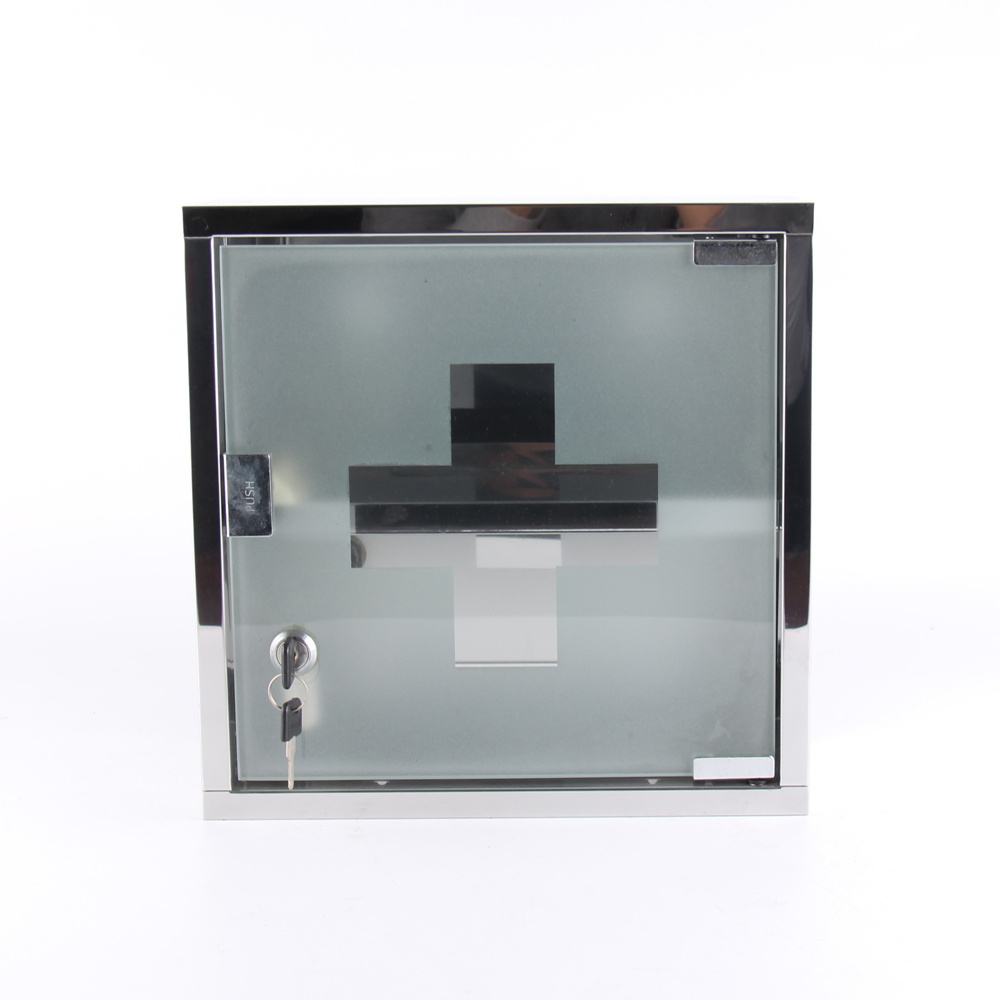 Wall Mounted Stainless Steel 2 Tier Medicine Cabinet First Aid Cabinet with Locking Glass Door