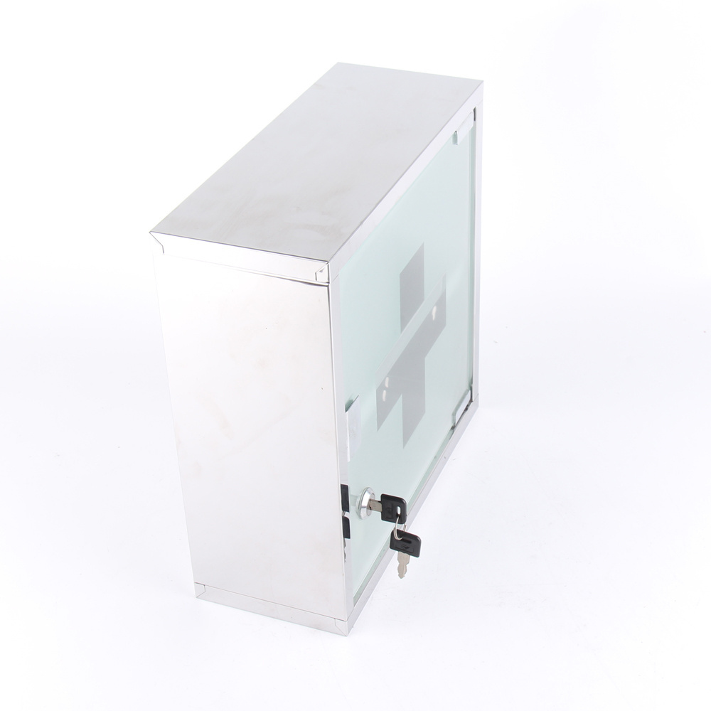 Wall Mounted Stainless Steel 2 Tier Medicine Cabinet First Aid Cabinet with Locking Glass Door