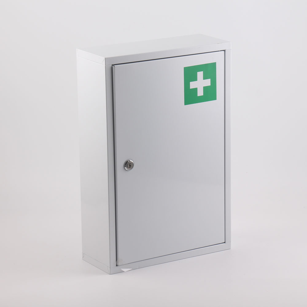 Wall Mounted Metal First Aid Cabinet 3 Tier Medicine Storage Box with Key Lockable