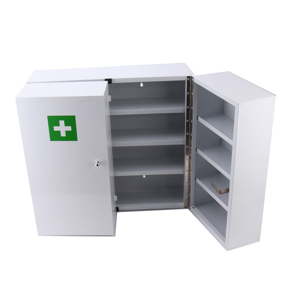 Large size wall mounted metal first aid storage locking cabinet with two doors 4 tiers medicine cabinet