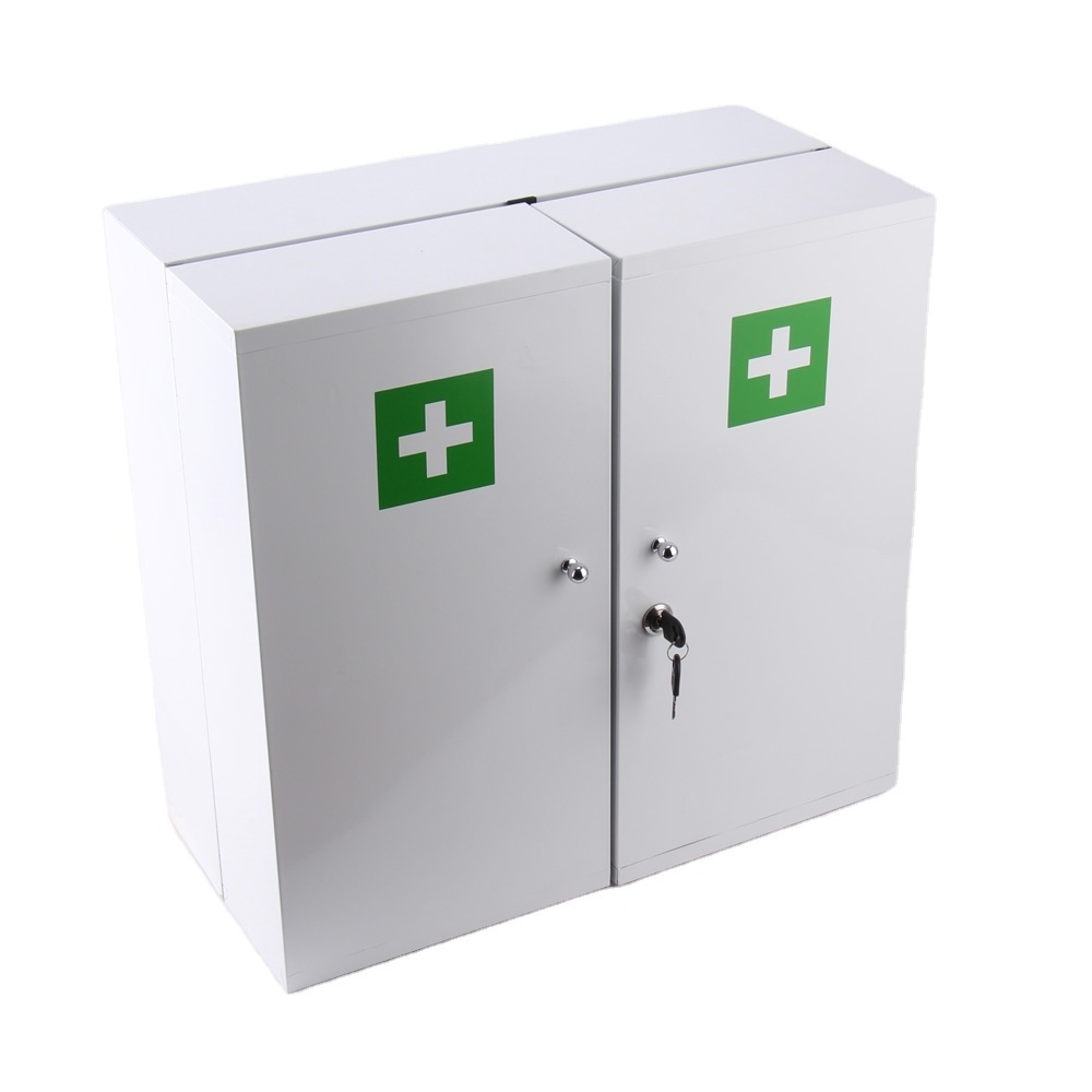 Large size wall mounted metal first aid storage locking cabinet with two doors 4 tiers medicine cabinet