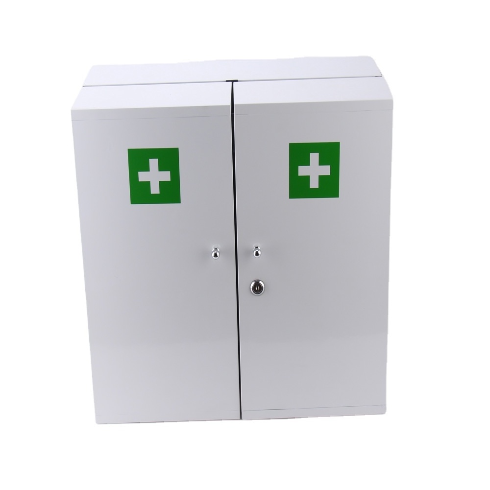 Large size wall mounted metal first aid storage locking cabinet with two doors 4 tiers medicine cabinet