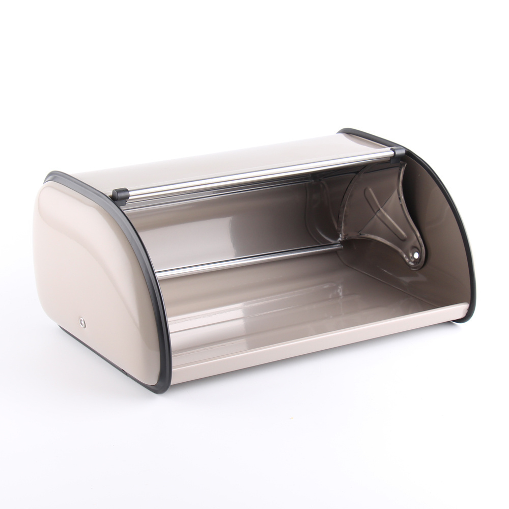 Powder Coated Metal Bread Box with Stainless Steel Roll Up Lid Bread Storage Bin