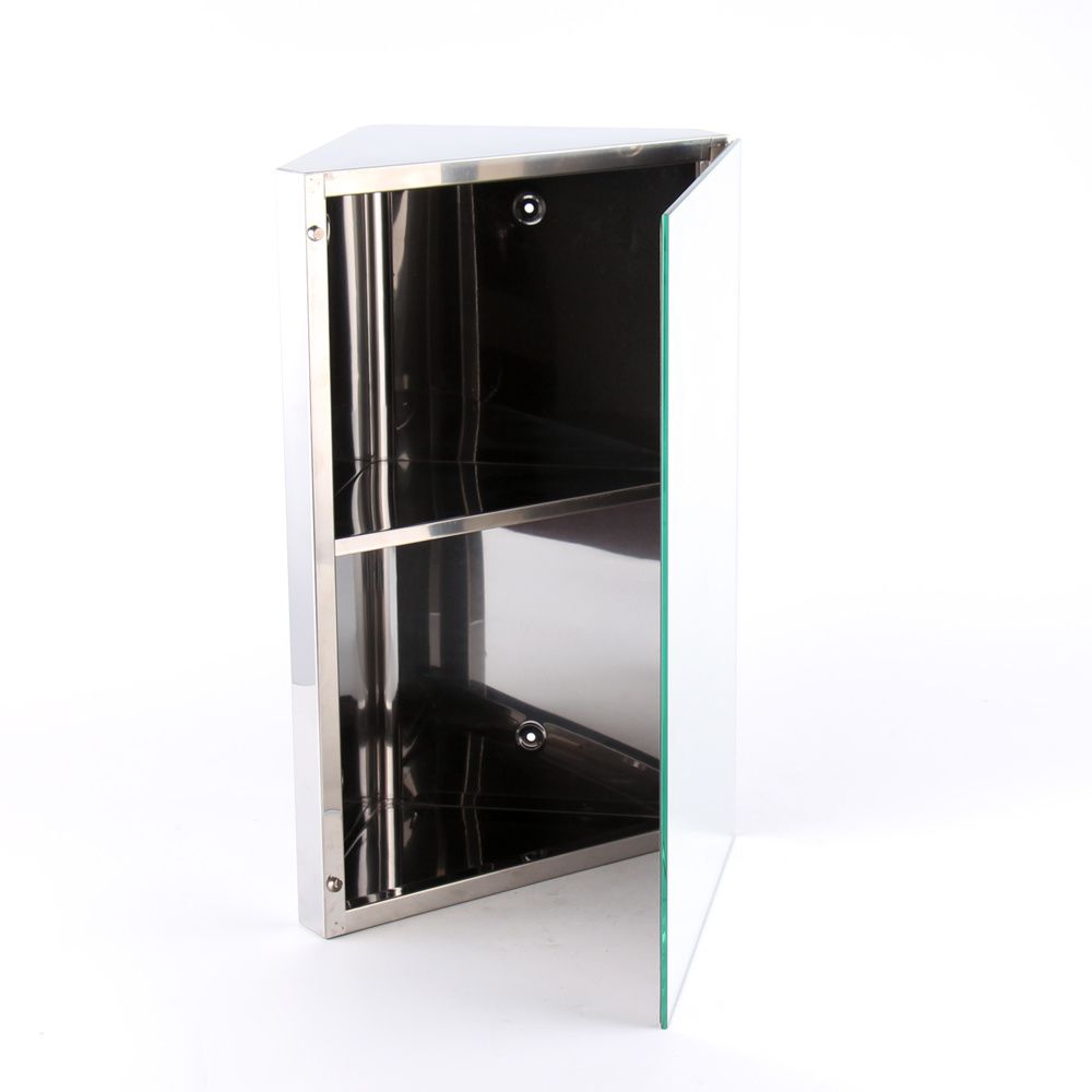 Corner Mirror Cabinet Stainless Steel Wall Mounted Bathroom Storage Cabinet with Magnetic Glass Door