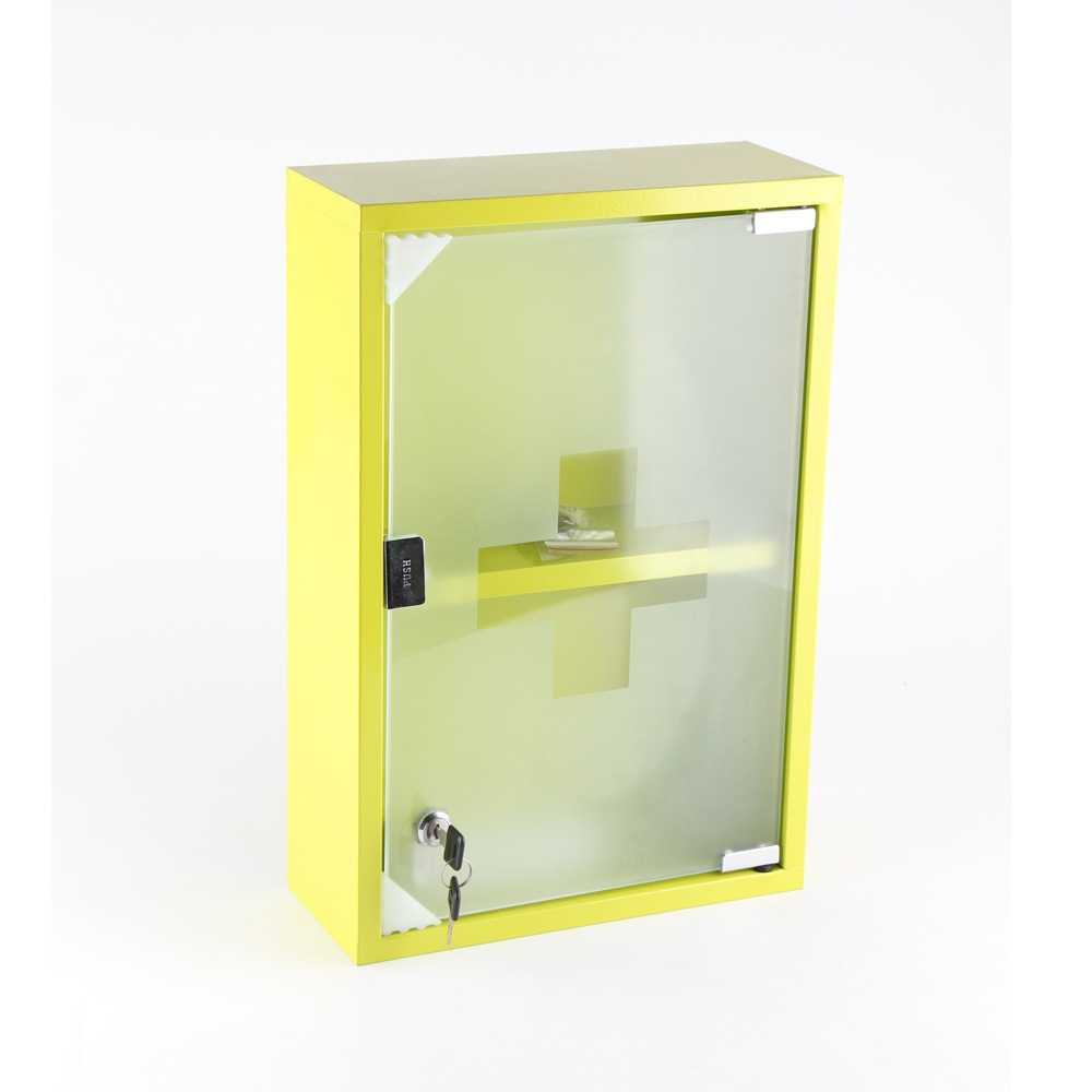 Metal Medicine Cabinets with Lock Wall Mounted, First Aid Bathroom Storage Wall Cabinet with Safety Glass Door