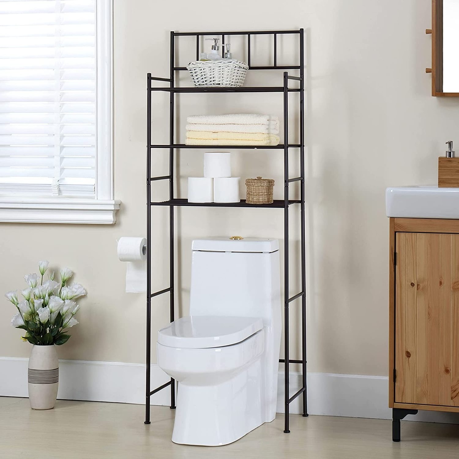 Over the Toilet Storage Shelf Three Tier  Bathroom Shelf Organizer