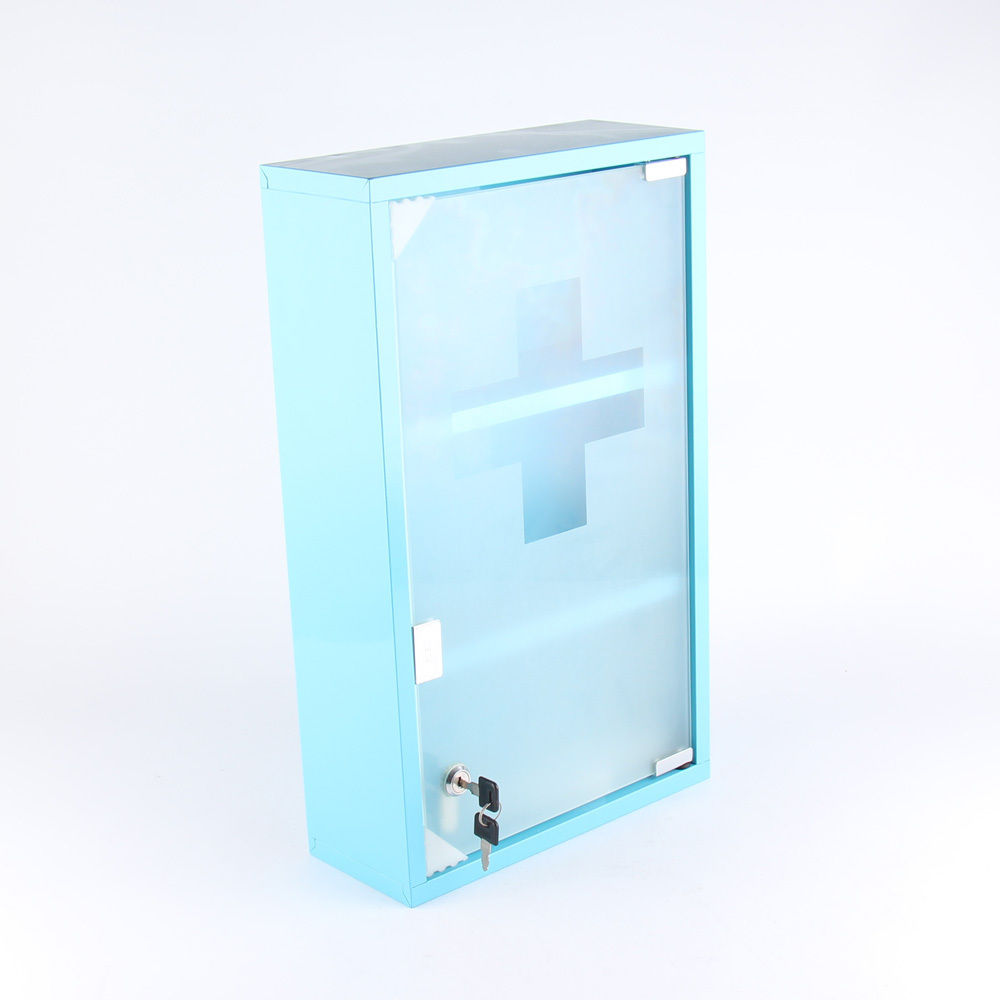 Metal Medicine Cabinets with Lock Wall Mounted, First Aid Bathroom Storage Wall Cabinet with Safety Glass Door