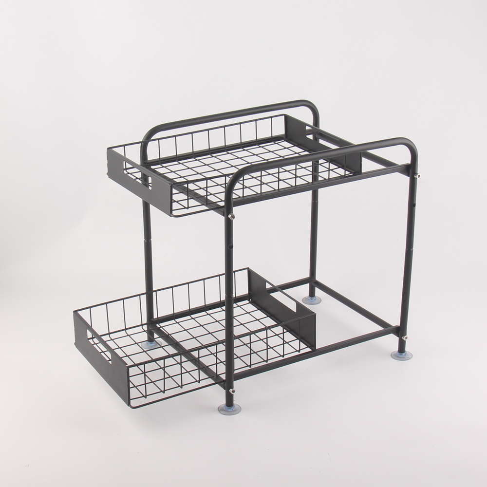 2 Tier Sliding Cabinet Basket Organizer Drawer, Wire Mesh Storage Organizer with Pull Out Drawers