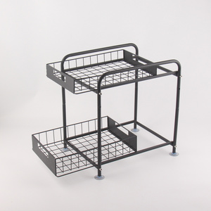 2 Tier Sliding Cabinet Basket Organizer Drawer, Wire Mesh Storage Organizer with Pull Out Drawers