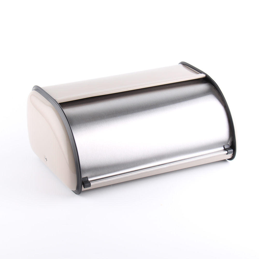 Powder Coated Metal Bread Box with Stainless Steel Roll Up Lid Bread Storage Bin